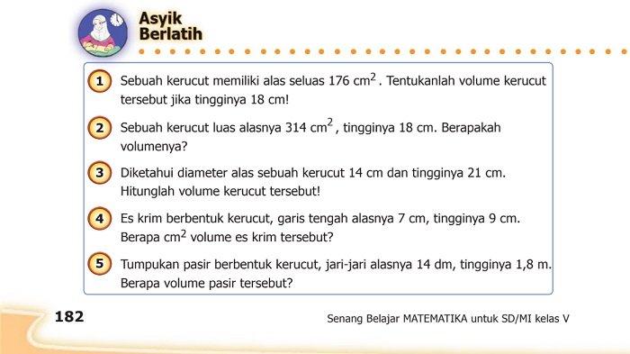 Kunci Jawaban Matematika Kelas 5 SD Halaman 182 Asyik Berlatih Volume