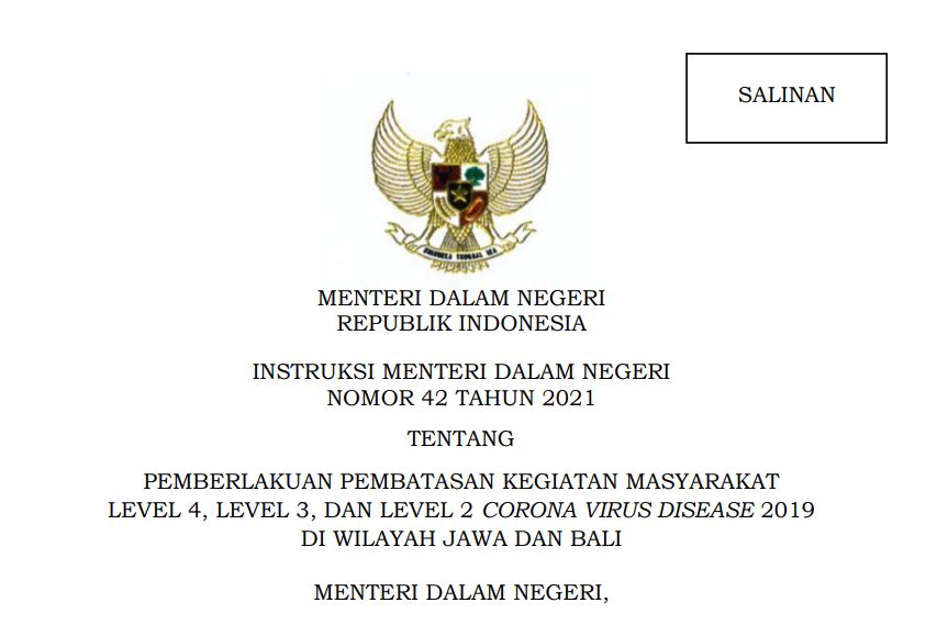 Wilayah PPKM Level 4, 3, dan 2 di Jawa-Bali Periode 14-20 September 2021