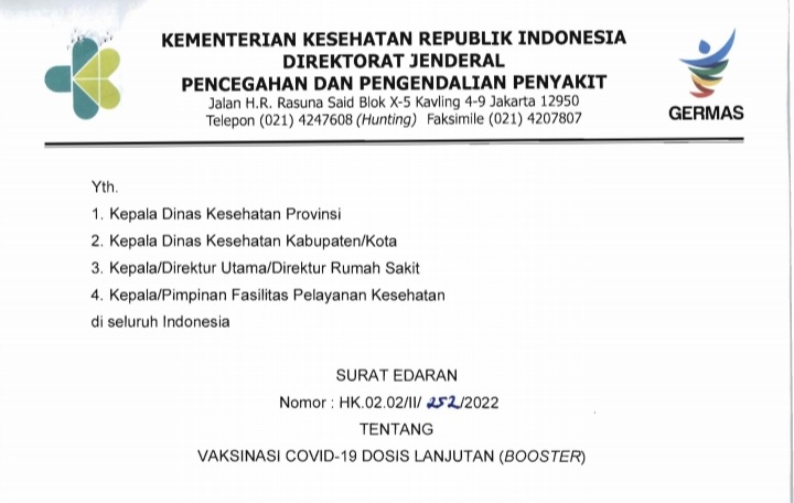 Pemerintah Terbitkan Edaran Pelaksanaan Vaksinasi Booster di Semua Wilayah