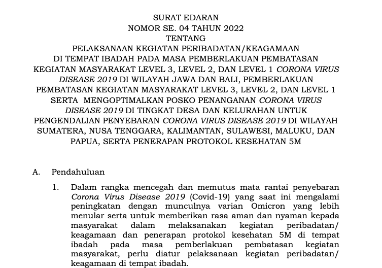 Kasus Covid-19 Meningkat, Diterbitkan Edaran Terbaru Pelaksanaan Kegiatan Keagamaan