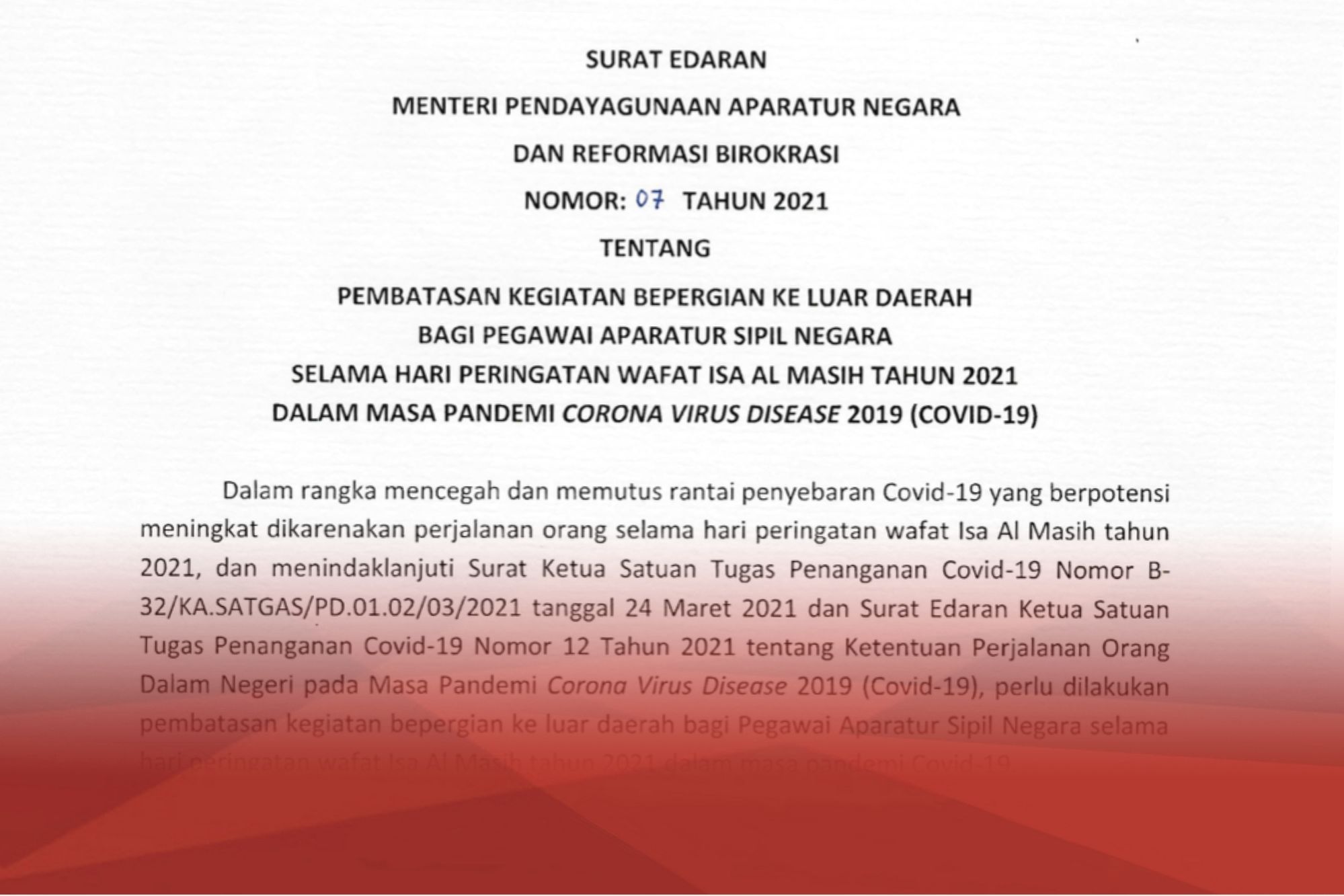 LIbur Peringatan Wafat Isa Almasih  ASN Dilarang Bepergian Tanggal 1 - 4 April 2021