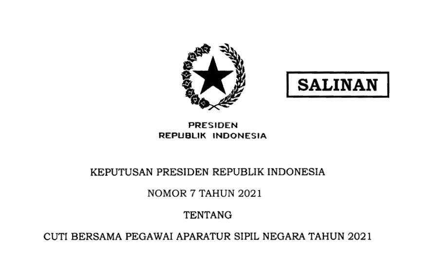 Keppres tentang Cuti Bersama Pegawai ASN Tahun 2021 Ditandatangani Presiden