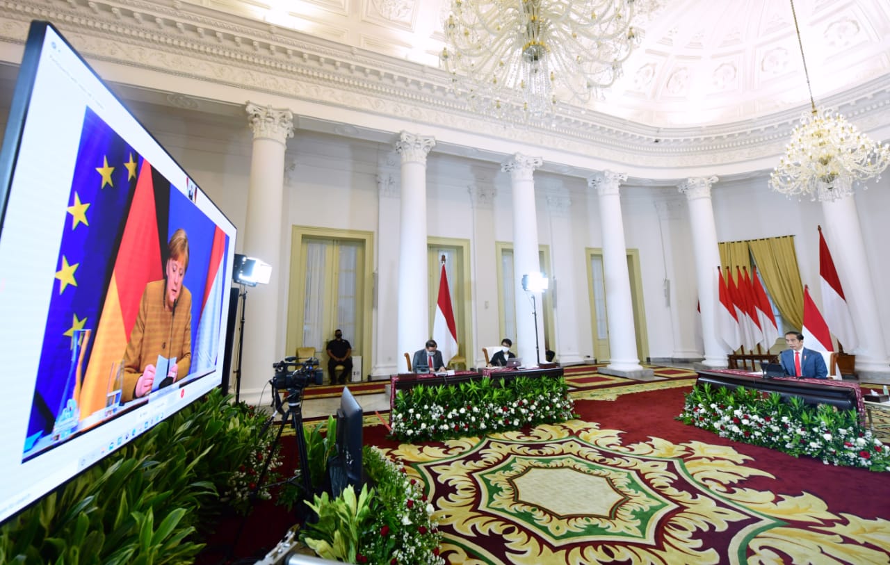 Presiden Jokowi dan Kanselir Jerman Barat Angela Markel Lakukan Pertemuan Bilateral Virtual