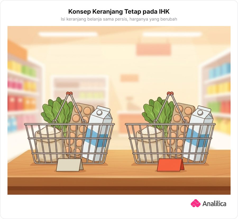 Dua keranjang belanja berisi barang identik dengan label harga berbeda