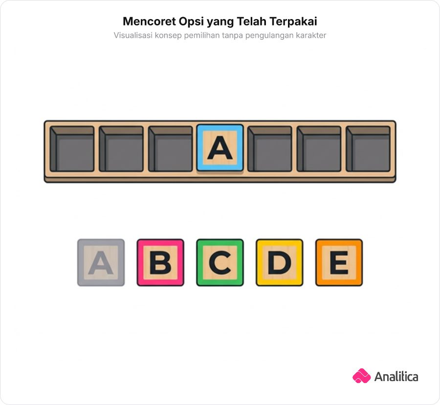 Ilustrasi kotak slot karakter dengan tumpukan balok huruf di mana balok yang terpakai menjadi redup.