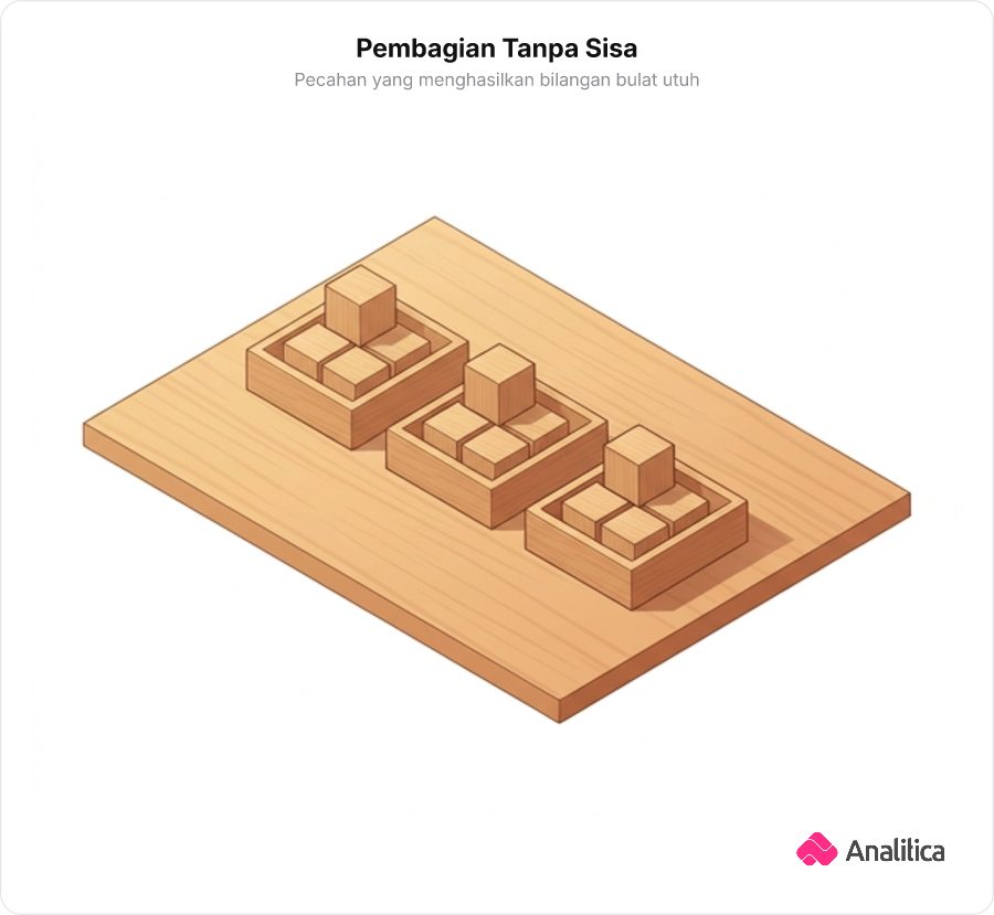 Ilustrasi balok-balok kubus kayu yang terbagi rata ke dalam beberapa wadah kecil tanpa ada balok yang terbelah.