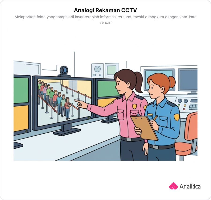 Petugas keamanan mengamati rekaman CCTV antrean lalu mencatat situasi secara faktual