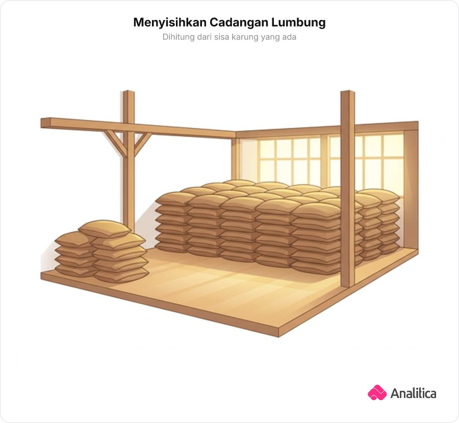 Ilustrasi karung beras yang disisihkan untuk lumbung pangan