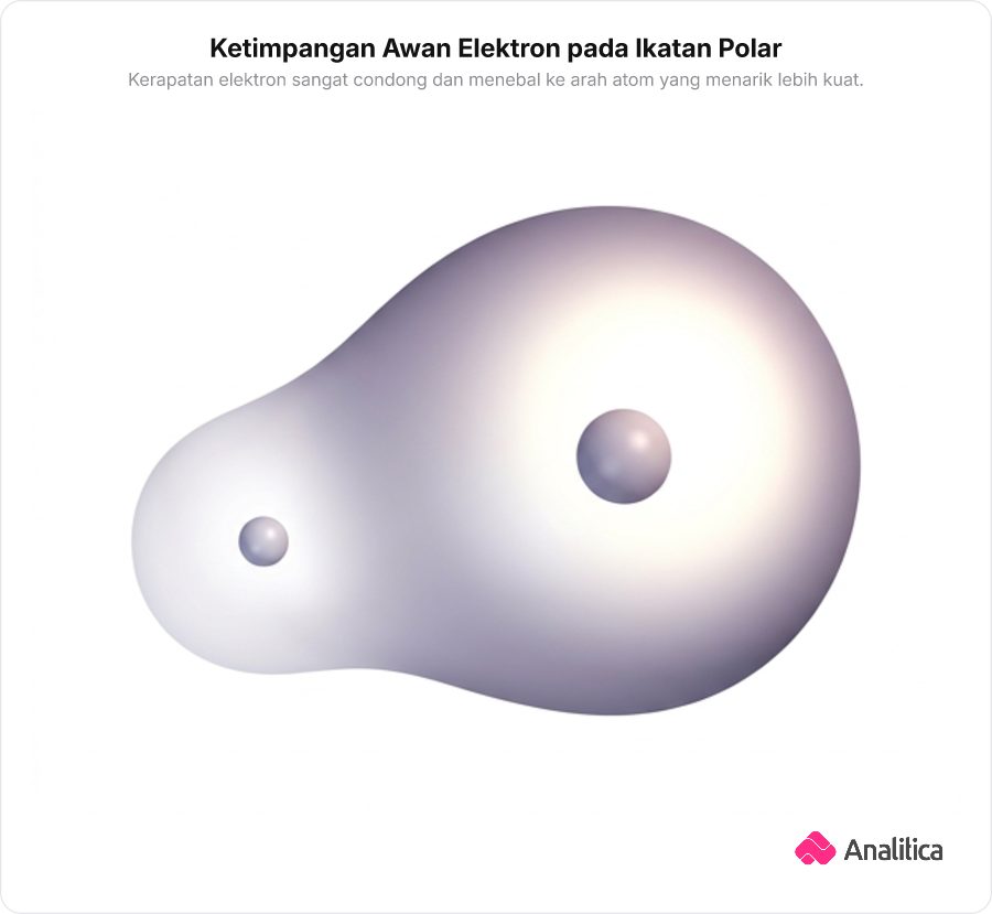 Ilustrasi konseptual 3D awan elektron asimetris berbentuk buah pir tebal di satu sisi.