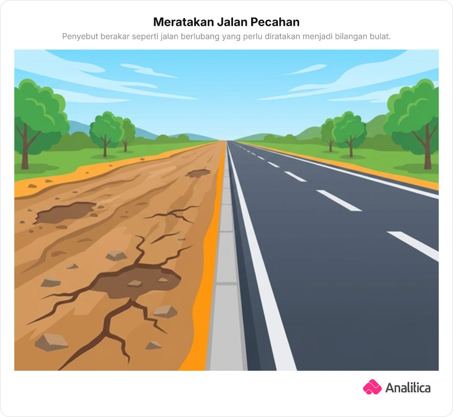 Perbandingan jalan berbatu tidak rata dengan jalan aspal mulus di sebelahnya