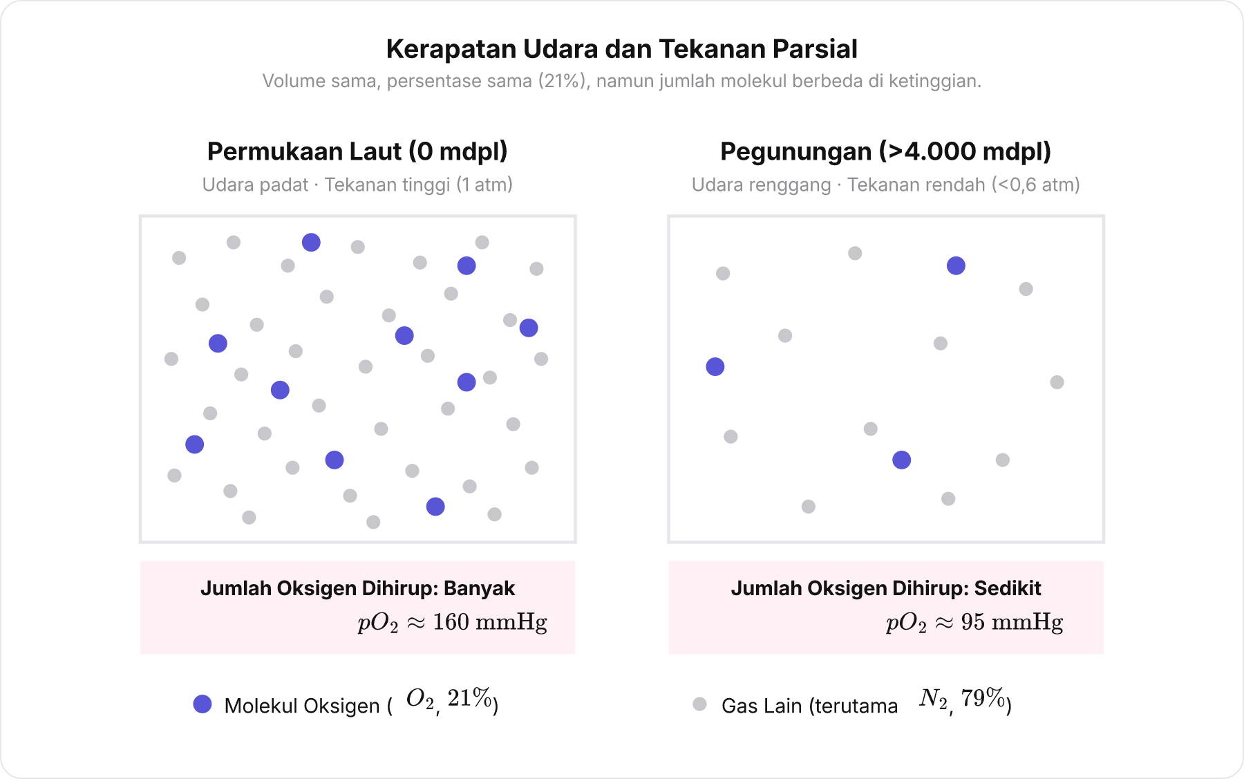 Perbandingan kerapatan molekul gas di dalam ruang bervolume sama antara permukaan laut dan pegunungan.