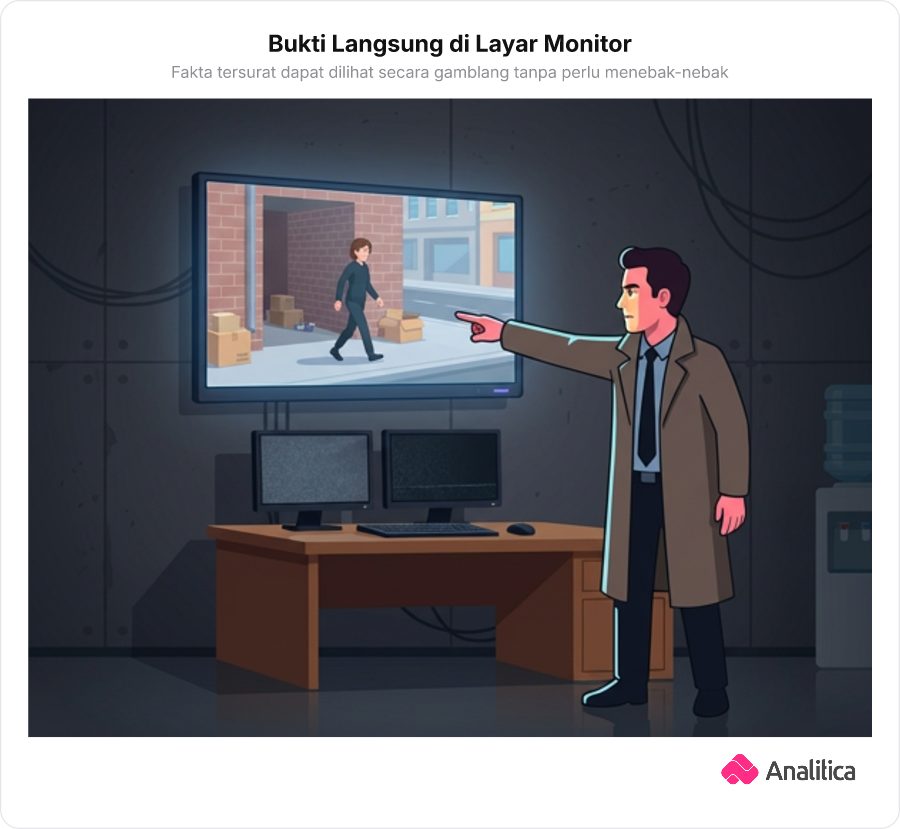 Detektif sedang menunjuk layar monitor pengawas yang menampilkan rekaman peristiwa secara jelas