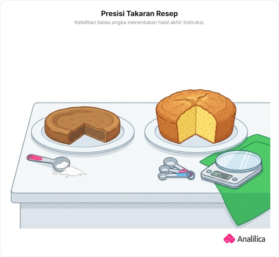 Dua kue dengan hasil panggangan berbeda, satu bantat dan satu mengembang sempurna.