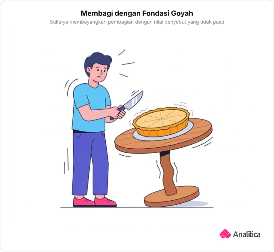 Ilustrasi analogi membagi sesuatu di atas fondasi yang tidak stabil