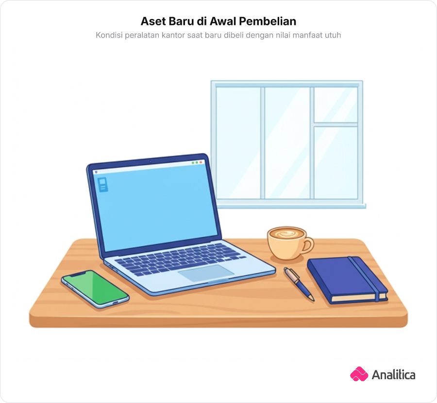 Laptop dan smartphone baru di atas meja kerja kantor yang bersih dan modern.