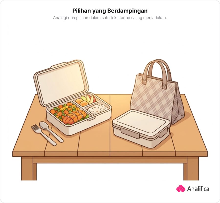 Dua pilihan wadah makan siang di atas meja pengumuman tanpa ada larangan membawa bekal sendiri.