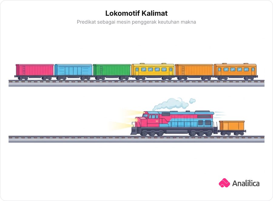 Ilustrasi analogi struktur kalimat sebagai rangkaian kereta api