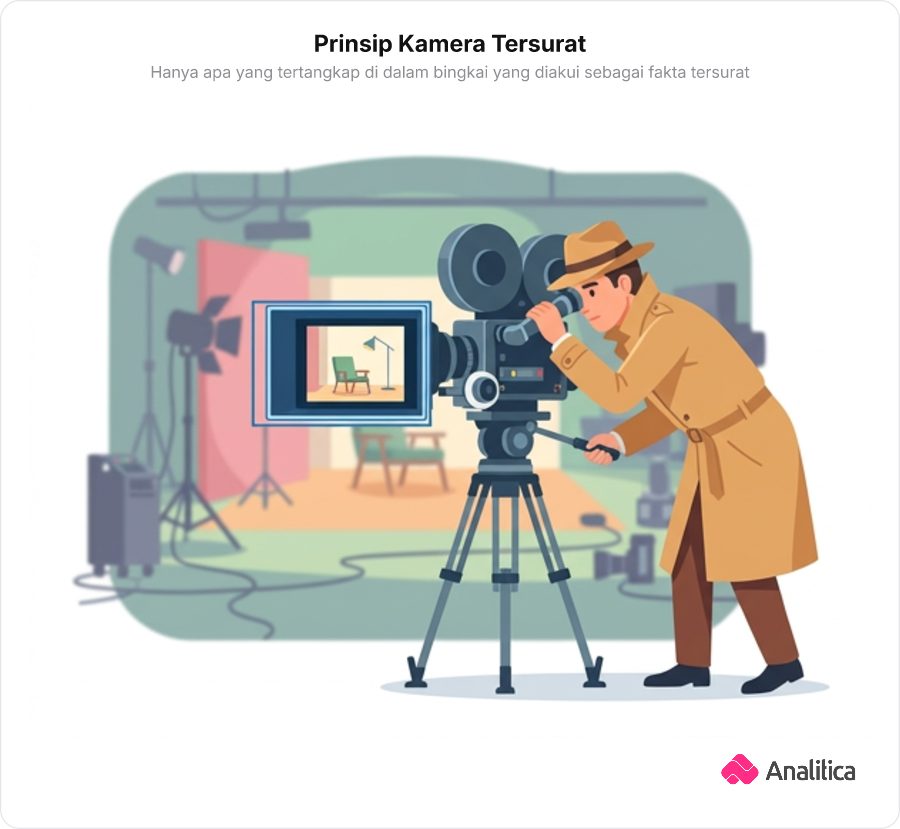 Ilustrasi detektif melihat melalui jendela bidik kamera sutradara di lokasi syuting film.