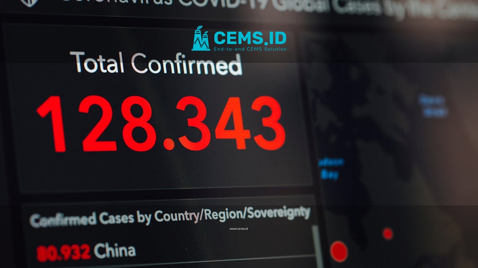 Digital display showing COVID-19 global confirmed cases in real-time.