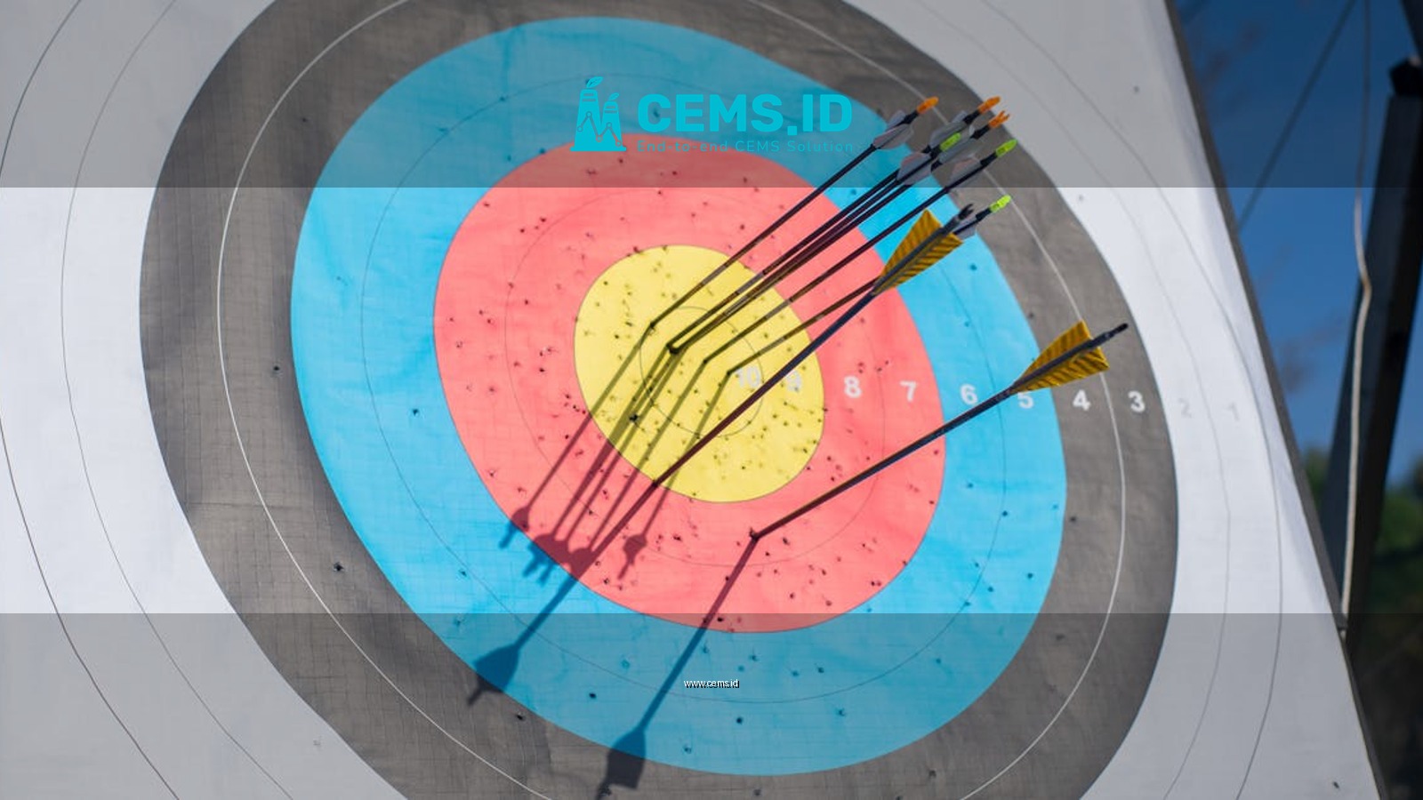 Close-up shot of an archery target hit by multiple arrows, achieving a perfect bullseye.