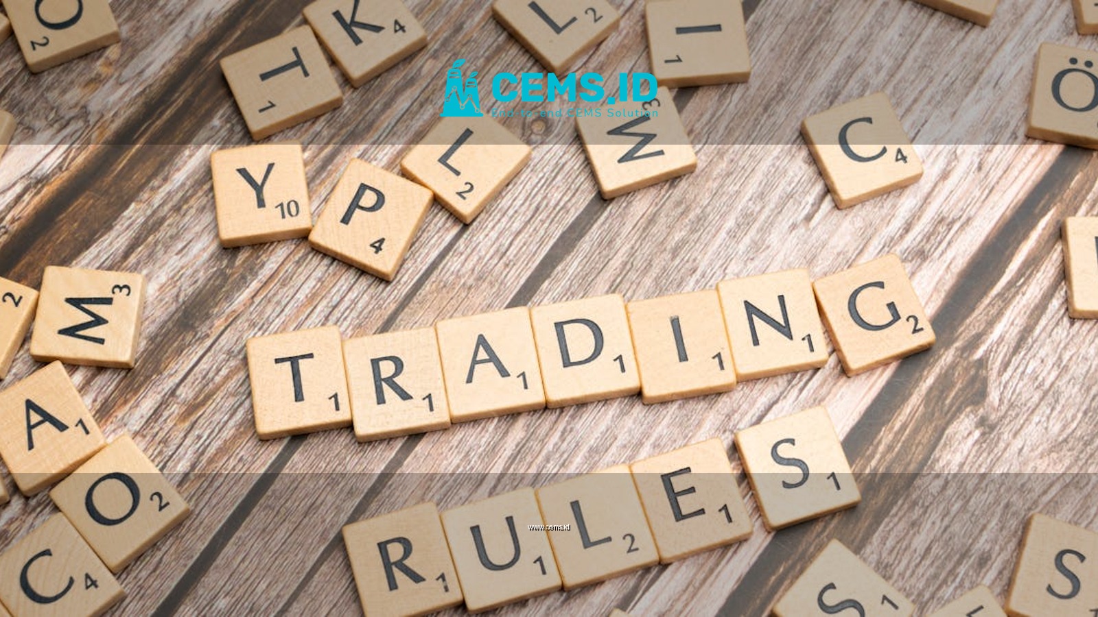 Wooden letter tiles arranged to spell 'Trading Rules' on a wooden surface.