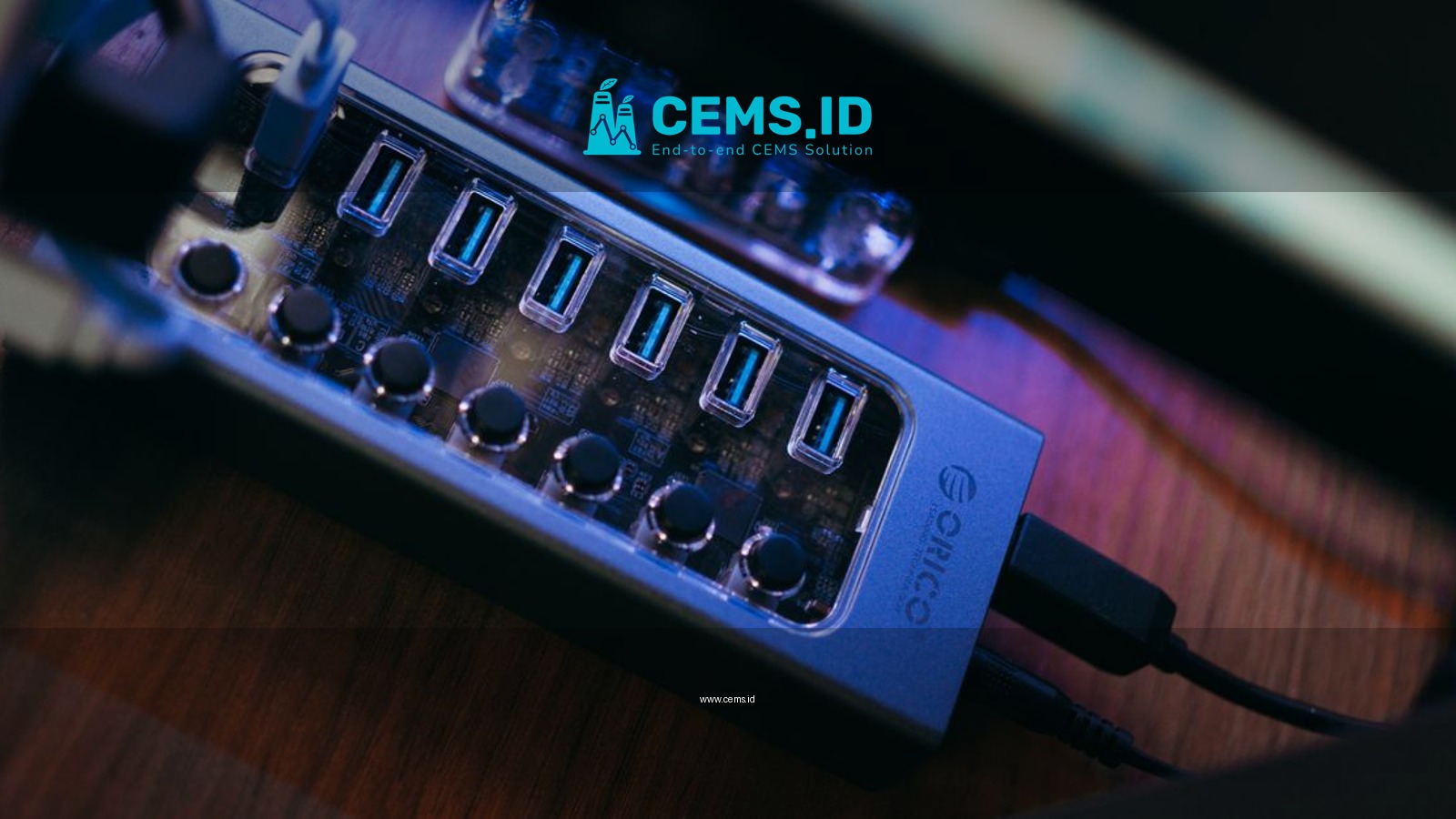 Close-up of a multi-port USB hub, showcasing modern technology connection setup.