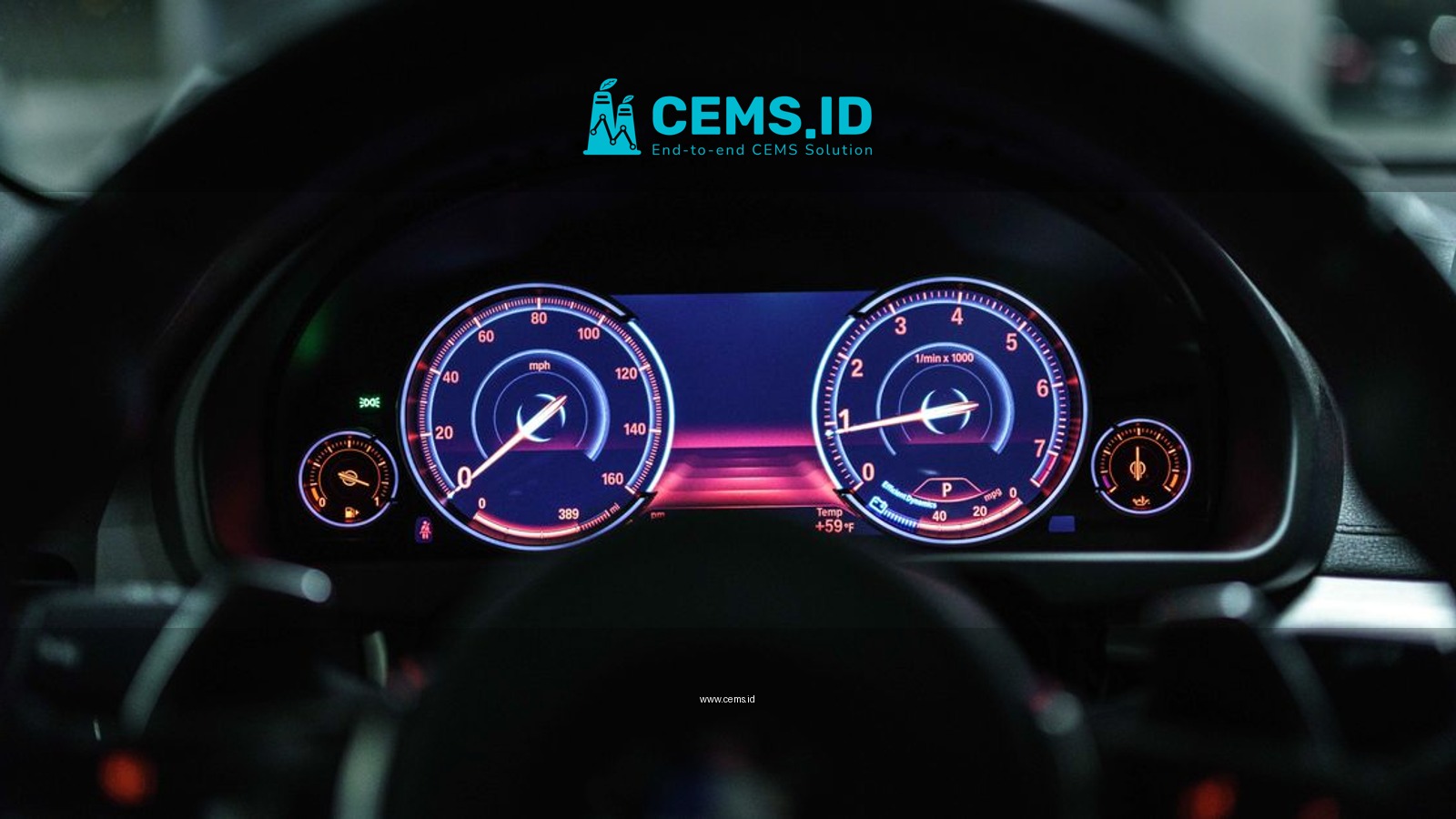 Close-up of a car dashboard with illuminated gauges displaying speed and RPM.
