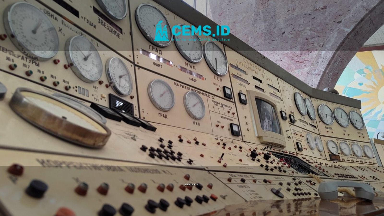 Close-up of a retro industrial control panel in Orgov, Armenia.