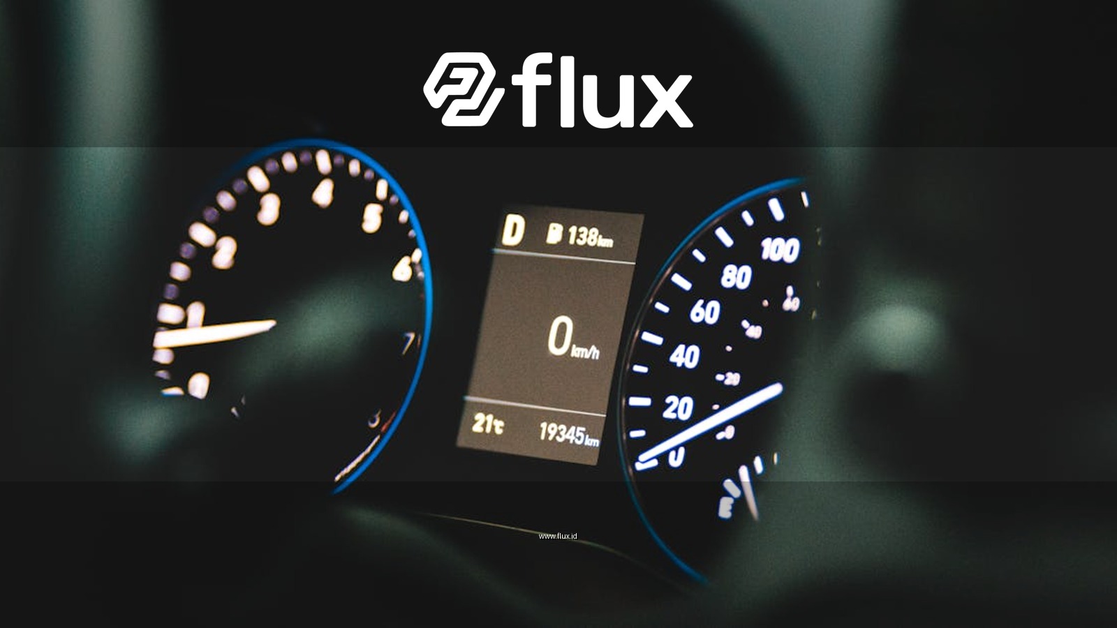 A detailed view of a car's dashboard display showing zero speed and odometer reading of 19345 km.