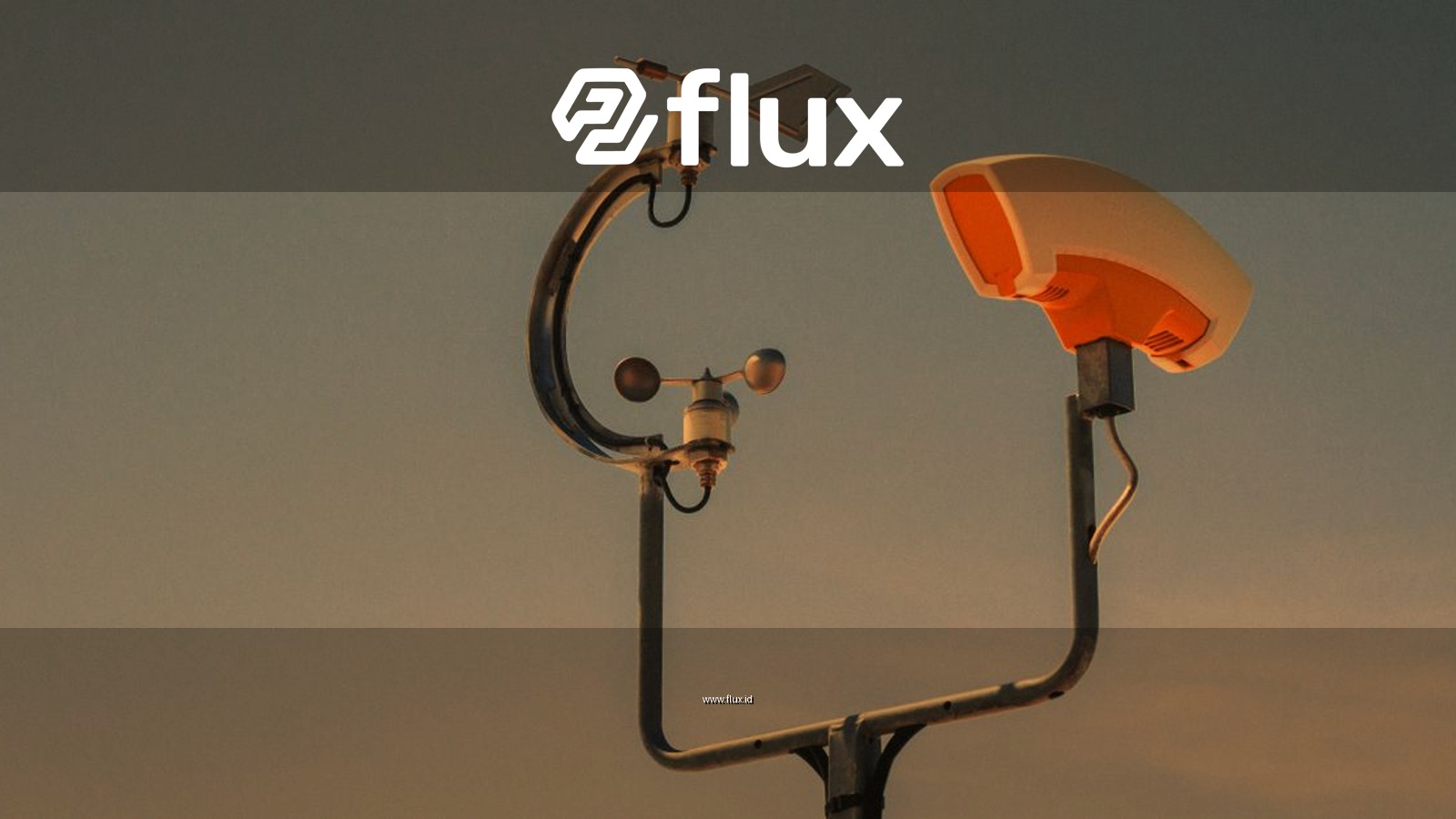 Weather monitoring equipment with a sunset sky backdrop, highlighting technology and atmosphere.