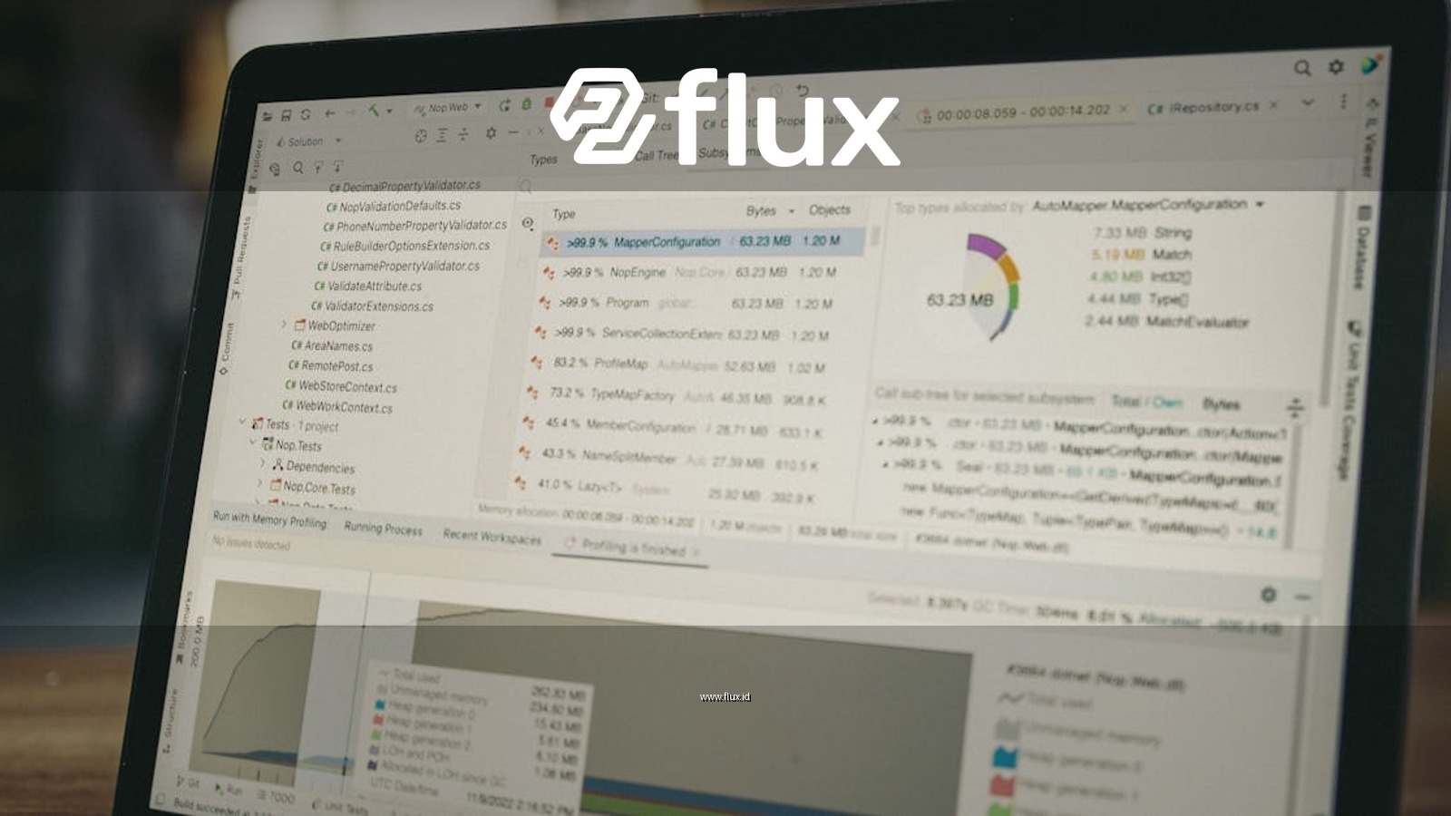 A close-up view of a laptop screen showing a coding and data analysis software interface in an indoor setting.