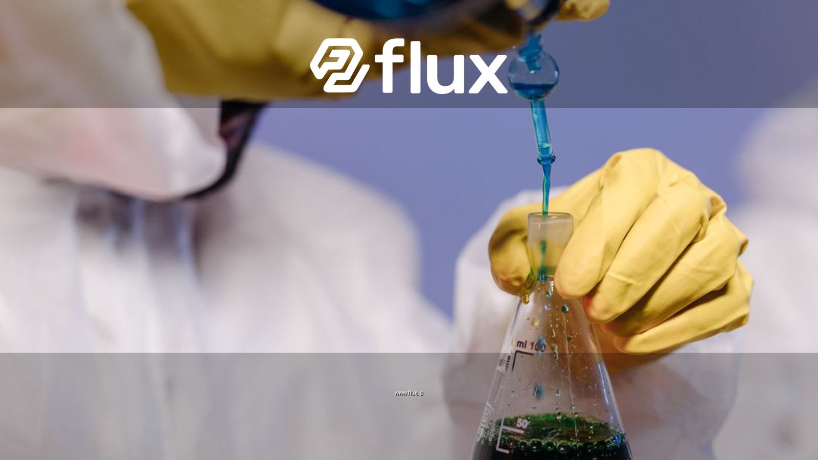Scientist wearing gloves and lab coat mixing colored liquids in a flask.