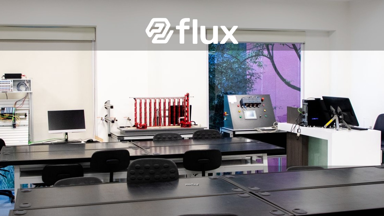 Contemporary lab interior with desks and equipment, perfect for educational purposes.