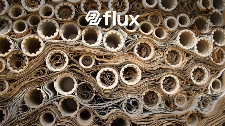 Close-up view of rolled papers creating a complex industrial pattern.