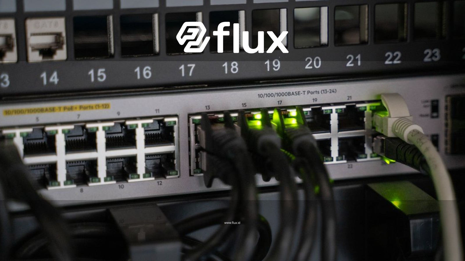 Networking equipment with connected cables, showcasing modern technology infrastructure.