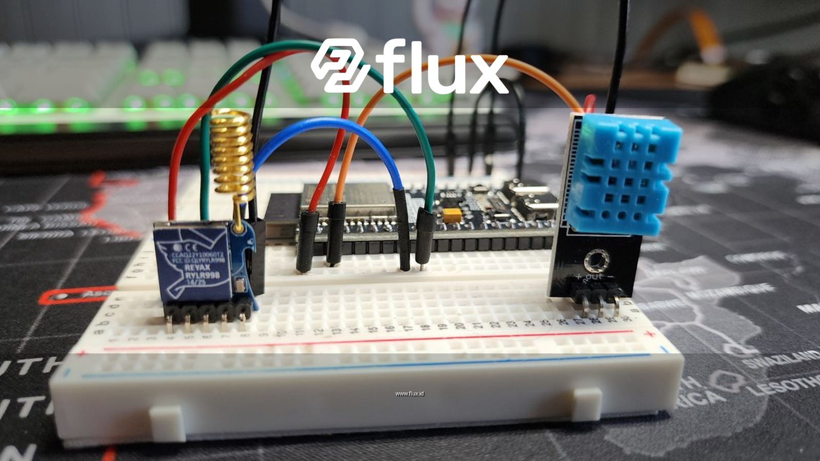 Arduino and LoRa components set up on a breadboard for a DIY project.