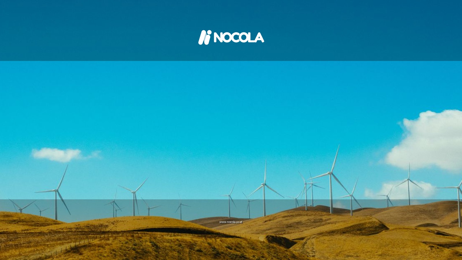 Wind turbines on a sunny day generate clean energy on rolling golden hills.