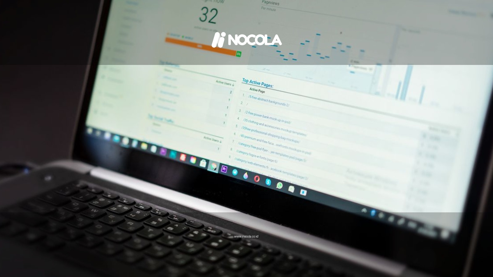 A laptop displaying an analytics dashboard with real-time data tracking and analysis tools.