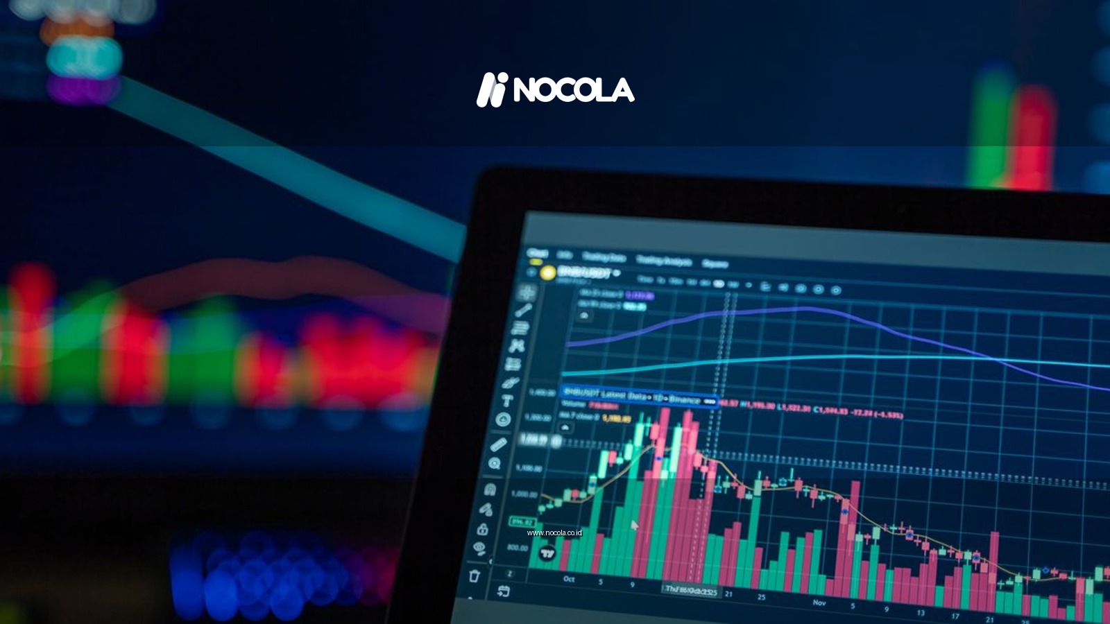 Colorful trading charts showing cryptocurrency market trends on a computer screen.