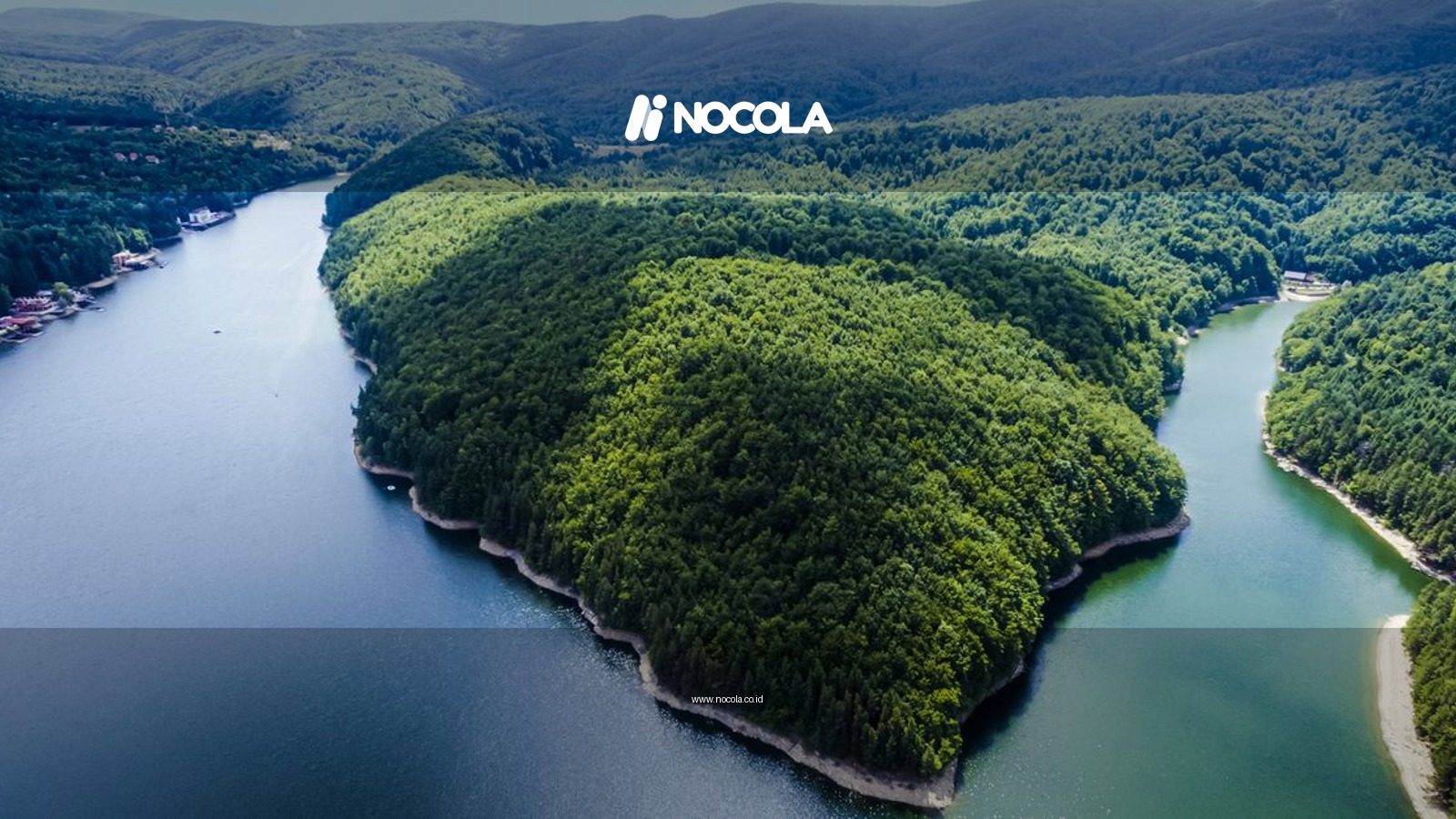 Stunning aerial view of Văliug Lake in Romania, showcasing lush greenery and serene waters.