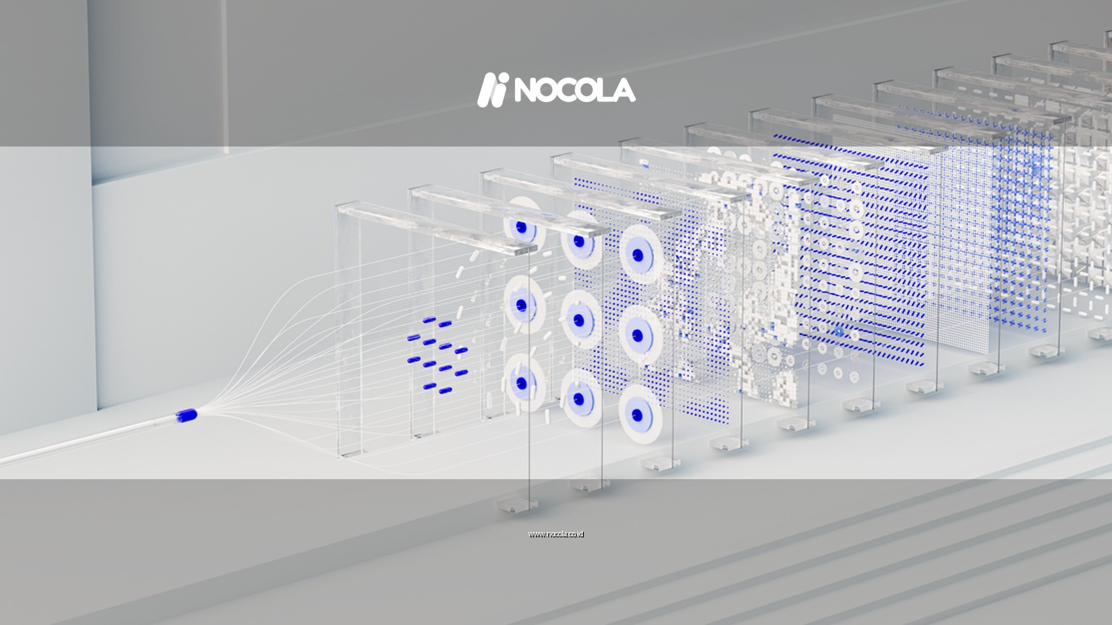 Visual abstraction of neural networks in AI technology, featuring data flow and algorithms.