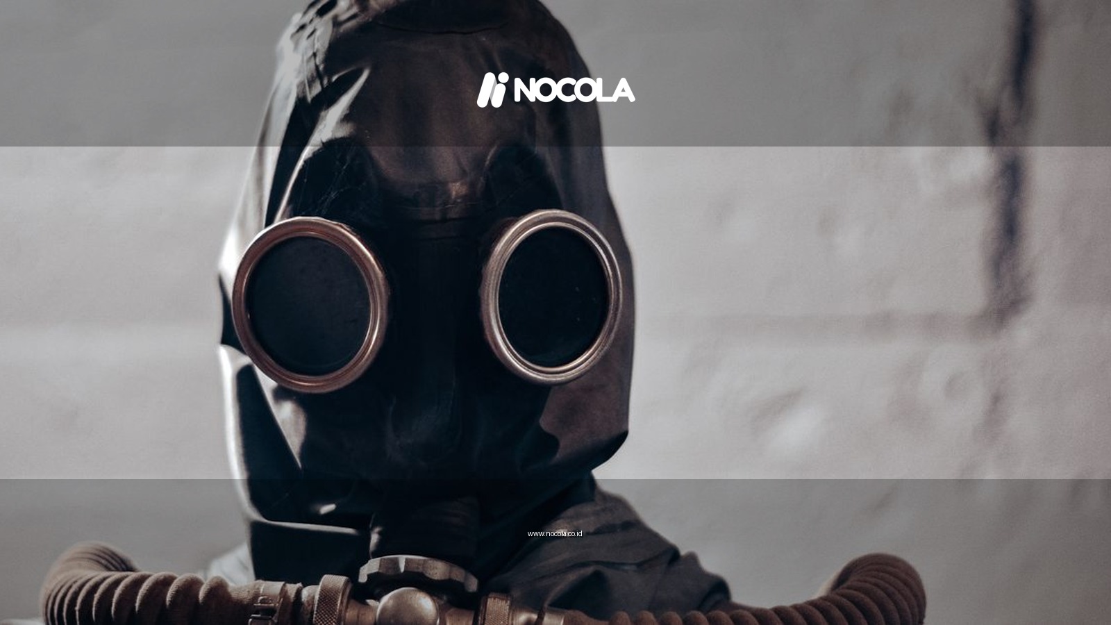 Dramatic portrait of an individual wearing a gas mask, evokes themes of protection and secrecy.