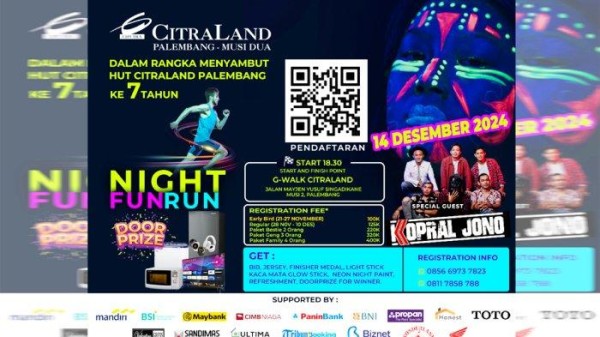 Jangan lewatkan Night Fun Run CitraLand Palembang Digelar 14 Desember 2024, Dapatkan Finisher Medals