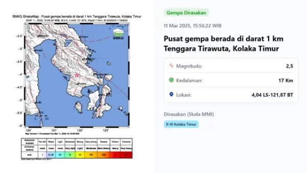 BMKG: Gempa Hari Ini di Indonesia Selasa 11 Maret 2025 Menggetarkan Kolaka Timur Sultra