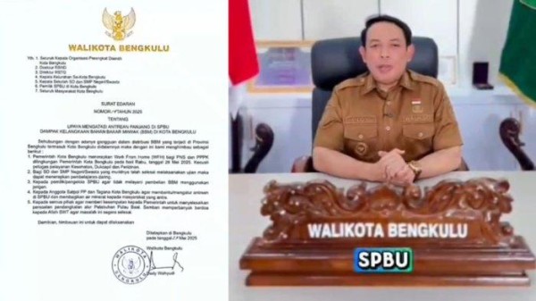 Imbas BBM Langka, Wali Kota Bengkulu Dedy Wahyudi Terapkan Kebijakan WFH dan Pembelajaran Daring