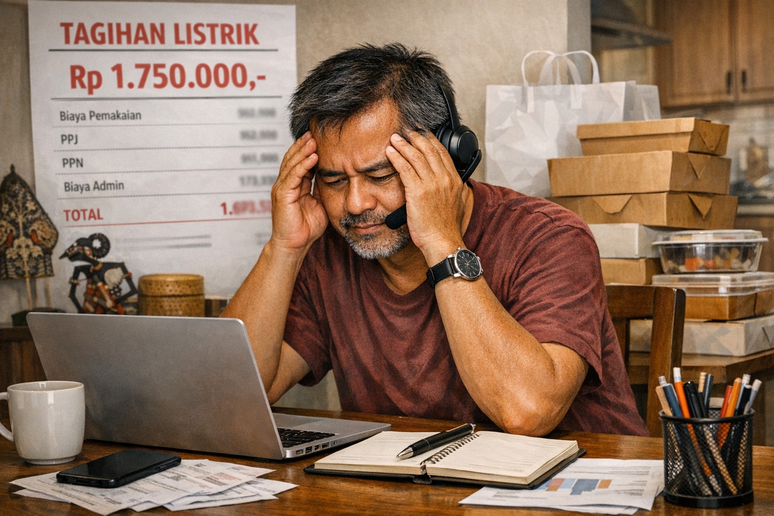 Ilustrasi pekerja WFH dengan kondisi tagihan listrik naik.