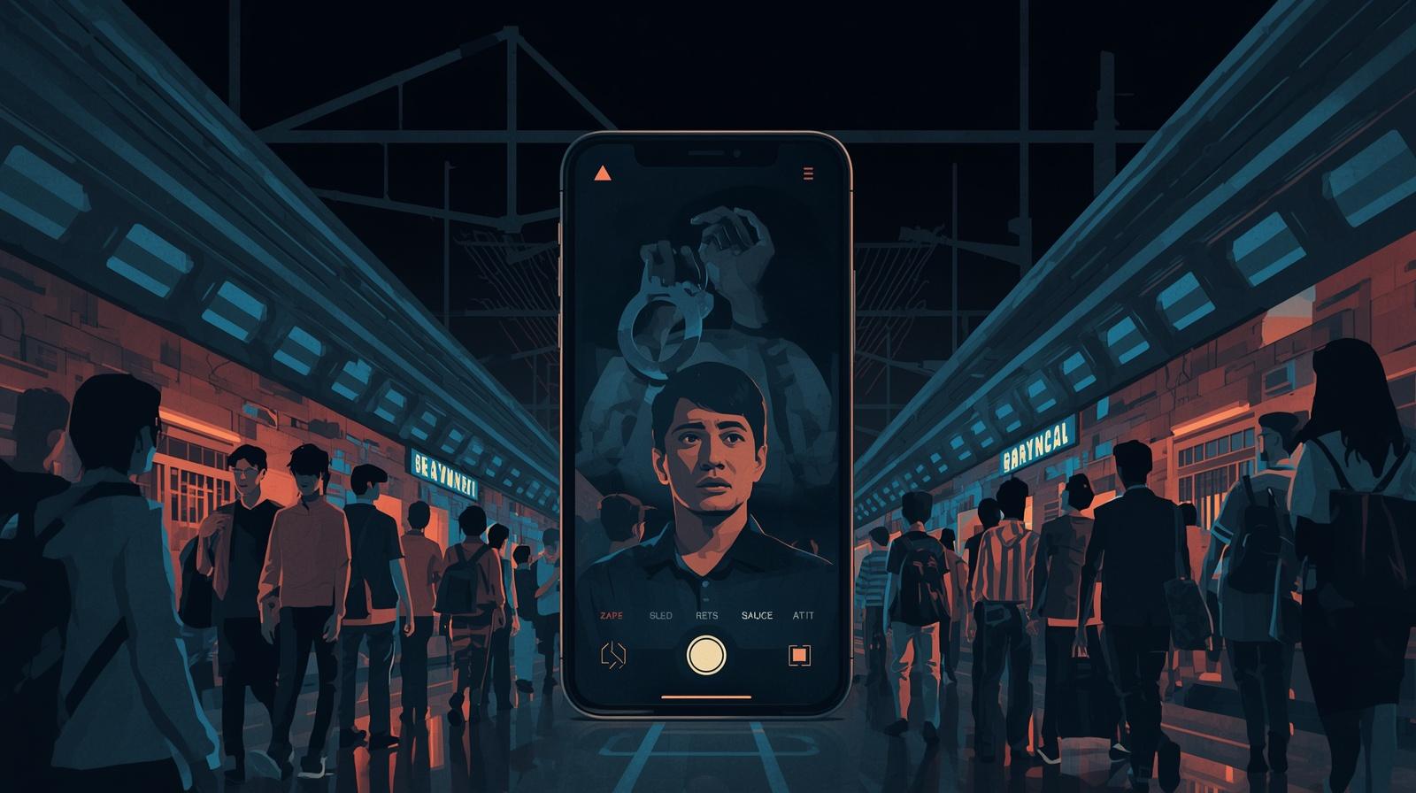 Ilustrasi merekam wajah orang kemudian menyebarkannya di media sosial.