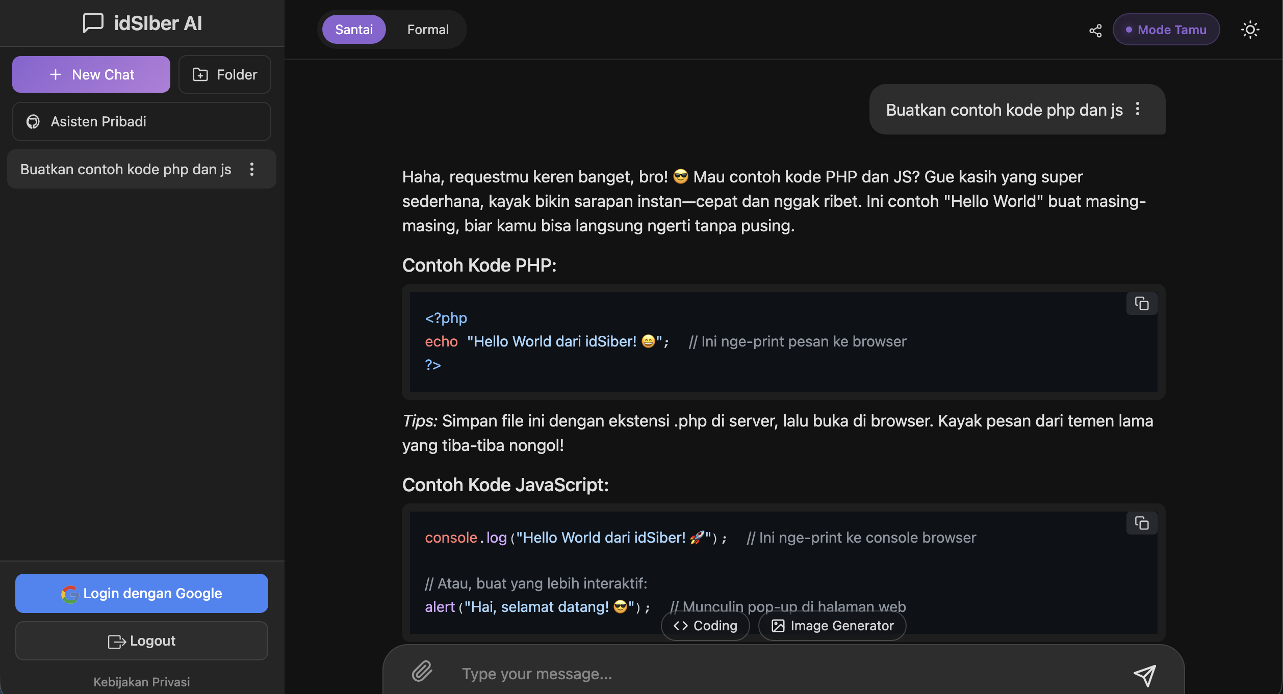 Cuplikan IdSiber Chat