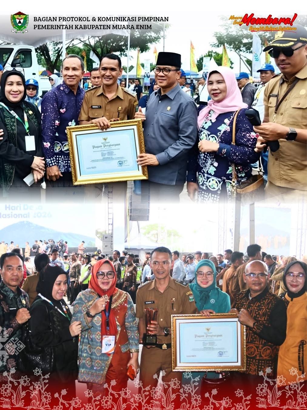 Wabup Muara Enim Terima Penghargaan Desa Lubuk Raman Raih Peringkat 3 Desa Terbaik Nasional