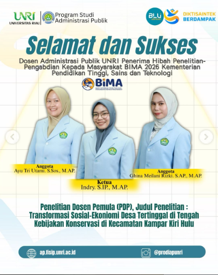 Selamat atas keberhasilan Dosen Administrasi Publik Universitas Riau meraih hibah pendanaan dari Kementerian Pendidikan Tinggi, Sains, dan Teknologi. 🎉✨